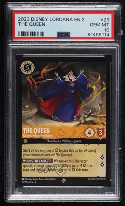 2023 Disney Lorcana - Rise of the Floodborn 2 Queen Commanding Presence PSA 10 - Image 1