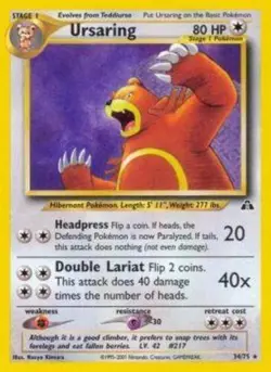Heavily Played, English Pokemon Regular Ursaring - 34/75 - Rare - Unlimited Edit - Image 1