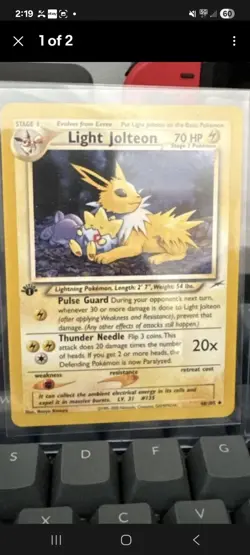 For Sale: First Edition Light Jolteon Pokemon Card - Excellent Condition - Image 1