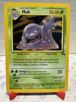 1999 Pokemon TCG Muk Fossil Holo Card 13/62 Unlimited Rare, MP Condition - Image 1