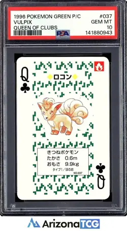 Pokemon 1996 Vulpix Queen Of Clubs 037 Green Playing Card Japanese GEM MT PSA 10 - Image 1