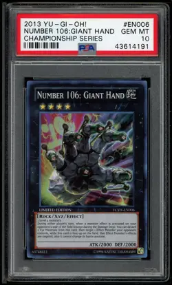 Number 106: Giant Hand YCSW-EN006 Super Rare Prize Card Yugioh PSA 10 *191 - Image 1