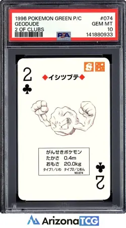 Pokemon 1996 Geodude 074 2 Of Clubs Green Playing Card Japanese GEM MINT PSA 10 - Image 1