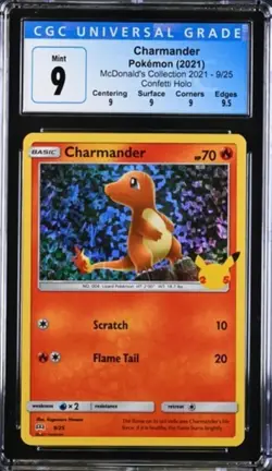 Charmander Confetti Holo McDonald's Collection 9/25 CGC 9 Mint 2021 Pokemon Card - Image 1