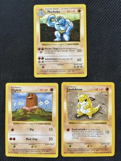 1999 Pokemon Shadowless Lot Machoke Diglett Sandshrew WOTC Base Set 3 Card Lot - Image 1