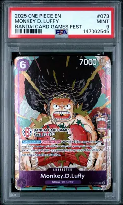 2025 ONE PIECE PROMOS BANDAI CARD GAMES FEST #073 MONKEY D. LUFFY PSA 9 - Image 1