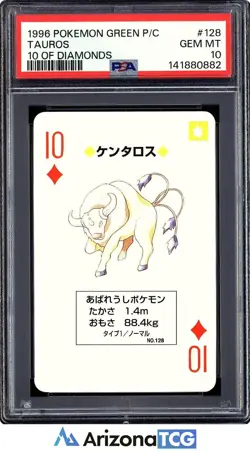 Pokemon 1996 Tauros 128 10 Of Diamonds Green Playing Card Japanese GEM MT PSA 10 - Image 1