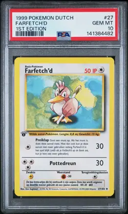 1999 POKEMON DUTCH 1ST EDITION #27 FARFETCH'D PSA 10 - Image 1