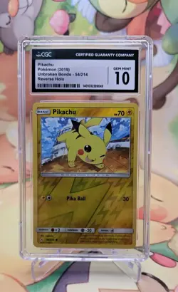 POP 10! CGC 10 2019 Pokemon S&M Pikachu Reverse HOLO Foil Unbroken Bonds 54/215 - Image 1