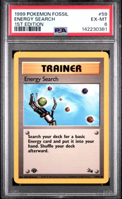 1999 POKEMON FOSSIL 1ST EDITION #59 ENERGY SEARCH PSA 6 - Image 1