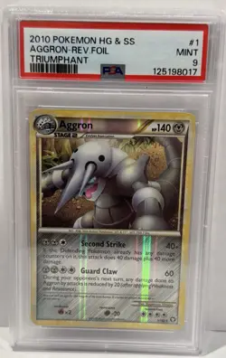 2010 Pokemon HG&SS Aggron Reverse Holo Foil #1 Triumphant PSA 9 Mint Pop 7 - Image 1