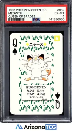 Pokemon 1996 Meowth Queen Of Spades 052 Green Playing Card Japanese PSA 6 - Image 1