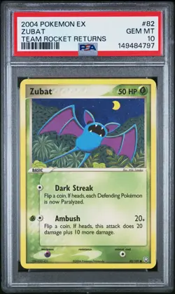 PSA 10 GEM MINT 2004 Pokemon Ex Team Rocket Returns Zubat #82 Low Pop (Pop 22) - Image 1