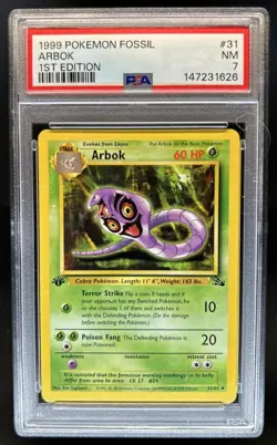 1999 Pokemon Fossil 1st Edition Arbok #31/62 PSA 7 - Image 1