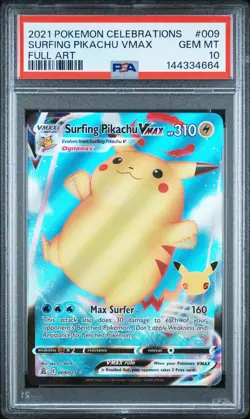 2021 POKEMON CELEBRATIONS #009 FULL ART/SURFING PIKACHU VMAX PSA 10 - Image 1