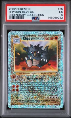 2002 POKEMON LEGENDARY COLLECTION #35 RHYDON-REVERSE FOIL PSA 5 - Image 1