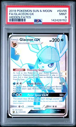 2019 POKEMON SUN & MOON HIDDEN FATES #SV55 FULL ART/GLACEON GX PSA 9 - Image 1