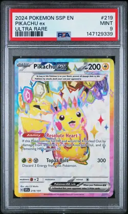 2024 POKEMON SSP EN-SURGING SPARKS ULTRA RARE #219 PIKACHU EX PSA 9 - Image 1