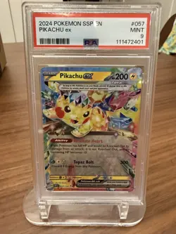 Pokemon Pikachu ex 057/191 Sv08 Double Rare Full Art Holo PSA 9 English 2024 - Image 1