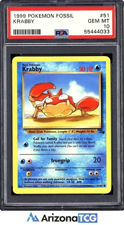 Pokemon 1999 Krabby 51/62 Fossil GEM MINT PSA 10 - Image 1