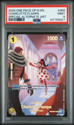 2025 ONE PIECE OP10-ROYAL BLOOD SPECIAL ALTERNATE ART CHARLOTTE FLAMPE PSA 9 - Image 1