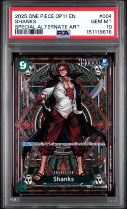 2025 ONE PIECE OP11-A FIST OF DIVINE SPEED SPECIAL ALTERNATE ART SHANKS PSA 10 - Image 1