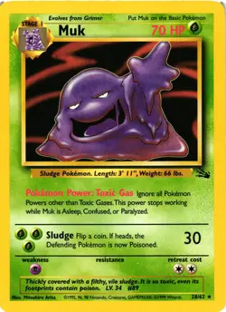 Pokemon TCG Muk Fossil Card 28/62 Unlimited Rare Non Holo DMG - Image 1
