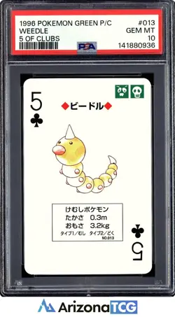 Pokemon 1996 Weedle 5 Of Clubs 013 Green Playing Card Japanese GEM MINT PSA 10 - Image 1