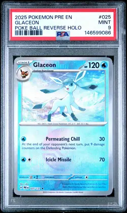 2025 POKEMON PRE EN-PRISMATIC EVOLUTIONS POKE BALL REVERSE HOLO GLACEON PSA 9 - Image 1