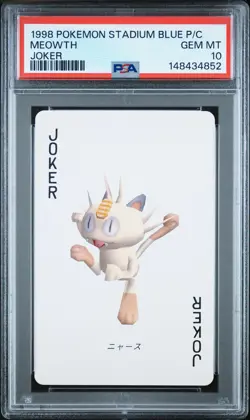1998 POKEMON STADIUM BLUE VERSION PLAYING CARDS JOKER MEOWTH PSA 10 - Image 1