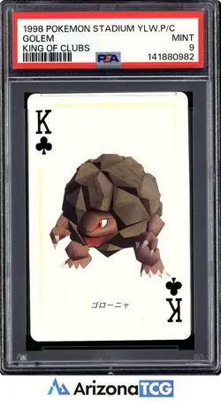 Pokemon Stadium 1998 Golem King Of Clubs Yellow Playing Card Japanese PSA 9 - Image 1