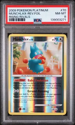 2009 POKEMON PLATINUM RISING RIVALS #70 MUNCHLAX-REVERSE FOIL PSA 8 - Image 1