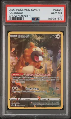 2023 POKEMON SWORD & SHIELD CROWN ZENITH #GG29 FULL ART/BIDOOF PSA 10 - Image 1