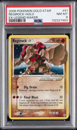 2006 POKEMON EX LEGEND MAKER GOLD STAR #91 REGIROCK-HOLO PSA 8 - Image 1