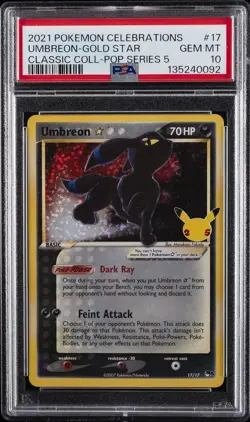 2021 POKEMON CELEBRATIONS CLASSIC COLLECTION #17 UMBREON-GOLD STAR PSA 10 - Image 1