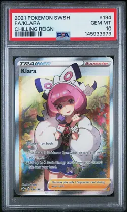 2021 POKEMON SWORD & SHIELD CHILLING REIGN #194 FULL ART/KLARA PSA 10 - Image 1
