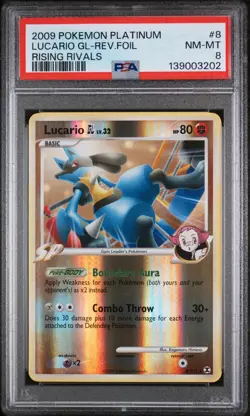 2009 POKEMON PLATINUM RISING RIVALS #8 LUCARIO GL-REVERSE FOIL PSA 8 - Image 1