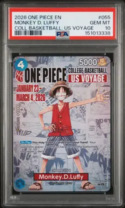 2026 ONE PIECE PROMO COLLEGE BASKETBALL #055 MONKEY D. LUFFY PSA 10 - Image 1