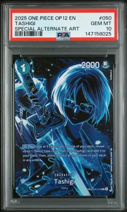 2025 ONE PIECE OP12-LEGACY OF THE MASTER SPECIAL ALTERNATE ART TASHIGI PSA 10 - Image 1