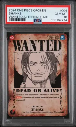 2024 One Piece Shanks Wanted Poster Alternate Art SP OP09-004 PSA 10 - Image 1