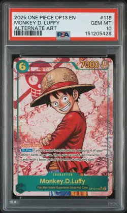 2025 ONE PIECE OP13-CARRYING ON HIS WILL ALTERNATE ART MONKEY D. LUFFY PSA 10 - Image 1