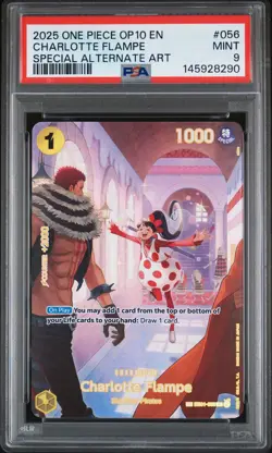 2025 ONE PIECE OP10-ROYAL BLOOD SPECIAL ALTERNATE ART CHARLOTTE FLAMPE PSA 9 - Image 1