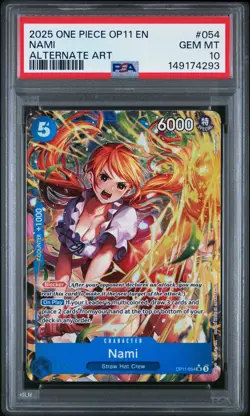 2025 ONE PIECE OP11-A FIST OF DIVINE SPEED ALTERNATE ART #054 NAMI PSA 10 - Image 1