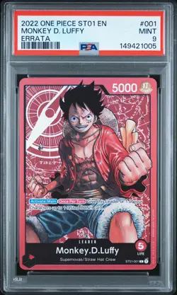 2022 ONE PIECE STARTER DECK ST01-STRAW HAT CREW ERRATA MONKEY D. LUFFY PSA 9 - Image 1