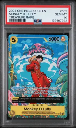 2024 One Piece OP08 Monkey D. Luffy Treasure Rare TR OP07-109 PSA 10 - Image 1