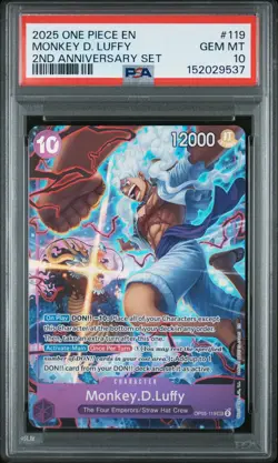 2025 ONE PIECE ENGLISH VERSION 2ND ANNIVERSARY SET #119 MONKEY D. LUFFY PSA 10 - Image 1