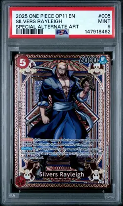2025 ONE PIECE OP11-A FIST OF DIVINE SPEED #005 SILVERS RAYLEIGH PSA 9 - Image 1