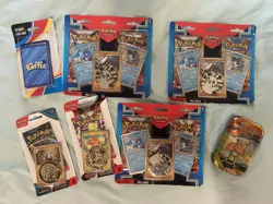 7 Pc Sealed Pokemon TCG Card Packs Collection with Coin and Mini Tin Bundle - Image 1