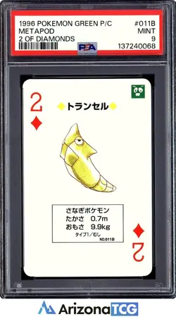Pokemon 1996 Metapod 011B 2 Of Diamonds Green Playing Card Japanese PSA 9 - Image 1