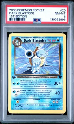 2000 Pokemon 1st Edition Team Rocket DARK BLASTOISE 20/82 Card PSA 8 NM-MT - Image 1